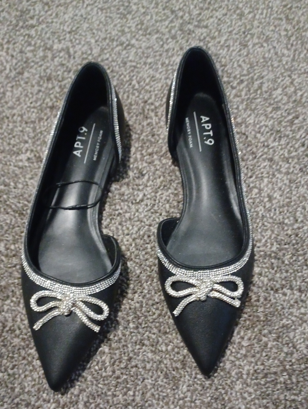 Apt. 9 Black Pointed Flats with Silver Bow Accent